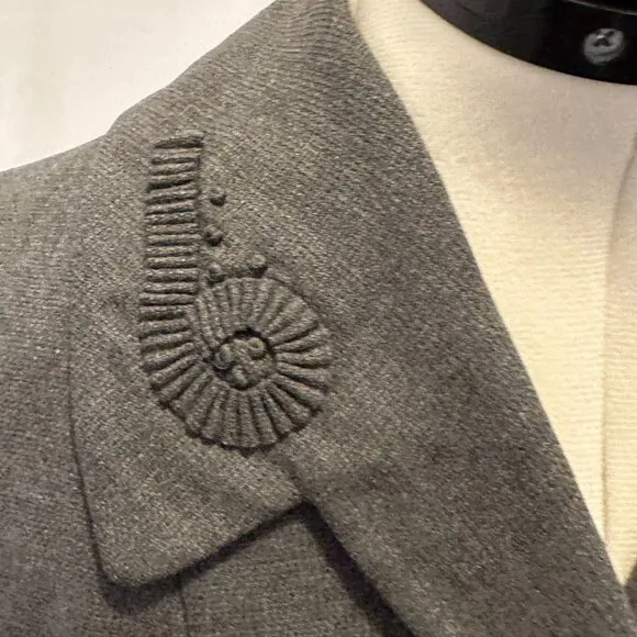 Vintage Betty Rose 1960s Blazer Jacket Gray Embellished Woven Wool Women 6 8