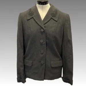 Vintage Betty Rose 1960s Blazer Jacket Gray Embellished Woven Wool Women 6 8