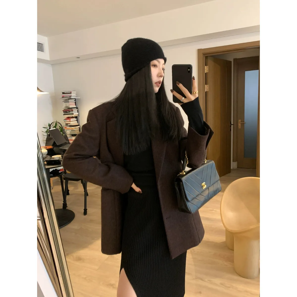 Vintage Dark Pattern Wool Overcoat