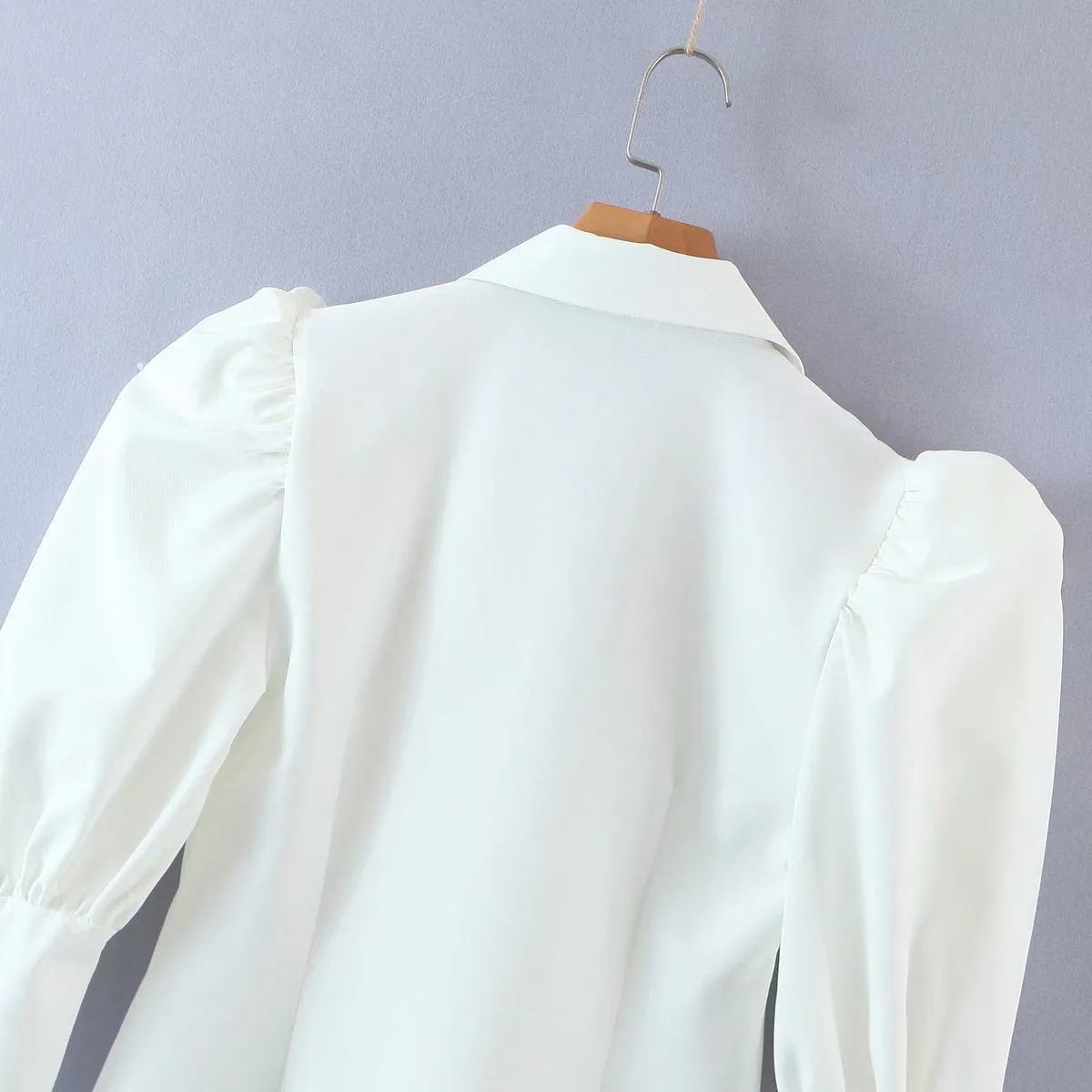 Vintage Puff Sleeve Single-breasted Mini Dresses