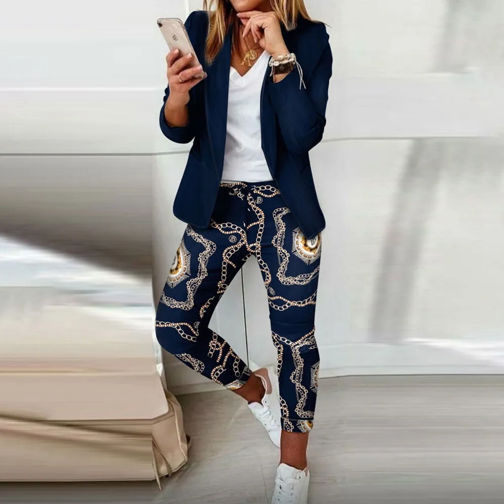 Vintage Women Blazer Trousers Two Piece Set