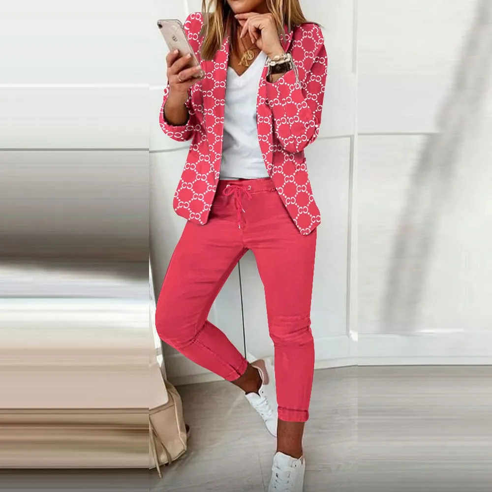 Vintage Women Blazer Trousers Two Piece Set