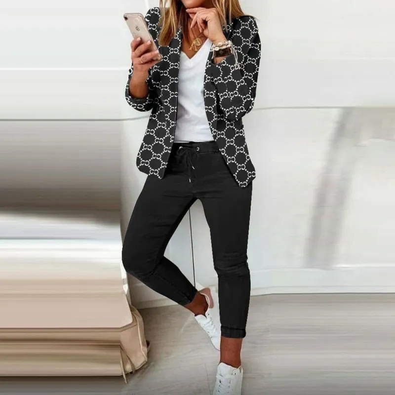 Vintage Women Blazer Trousers Two Piece Set