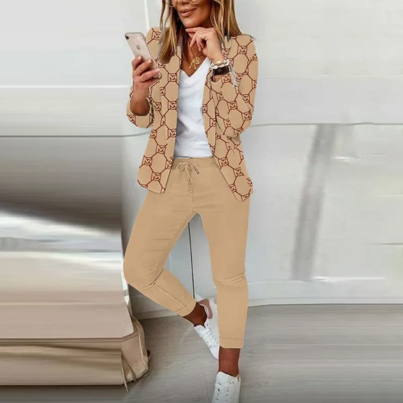 Vintage Women Blazer Trousers Two Piece Set