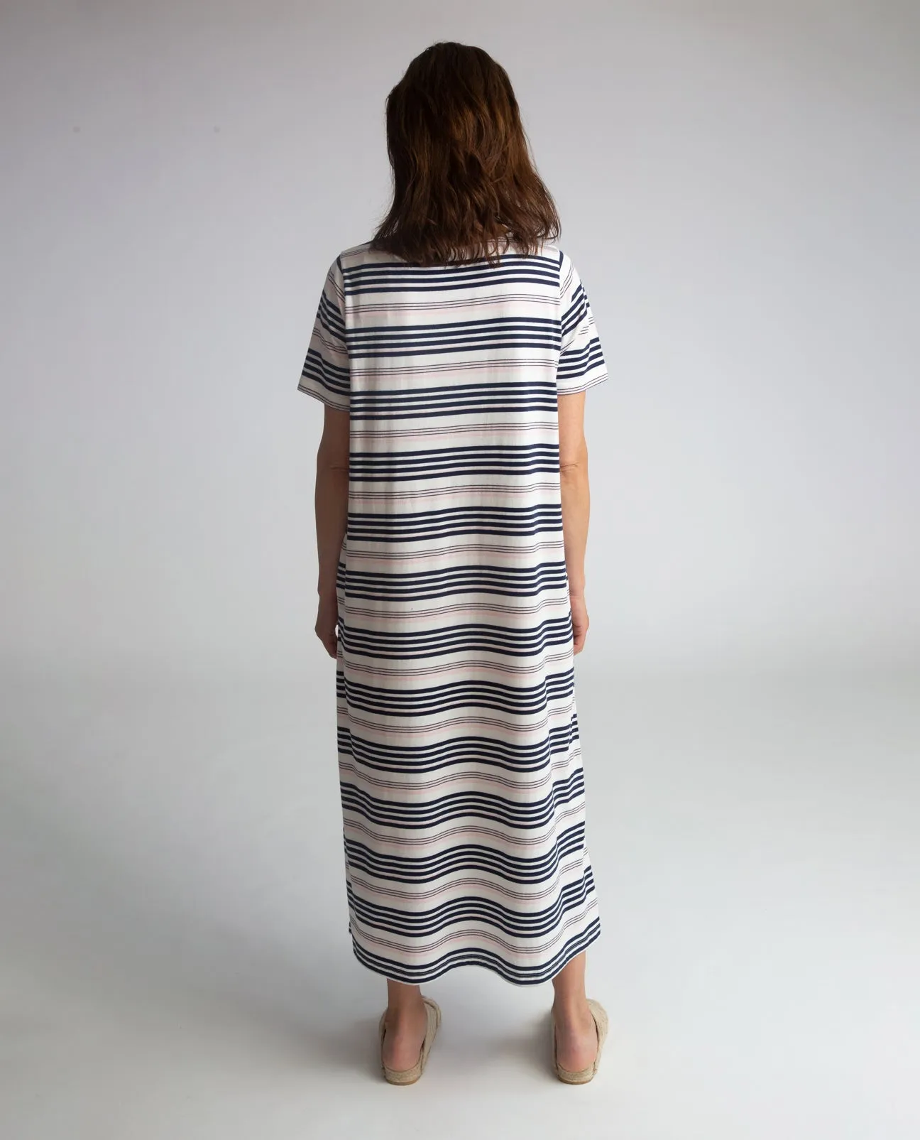 Viola-Sue Organic Cotton Dress In Off White, Navy & Amaranth
