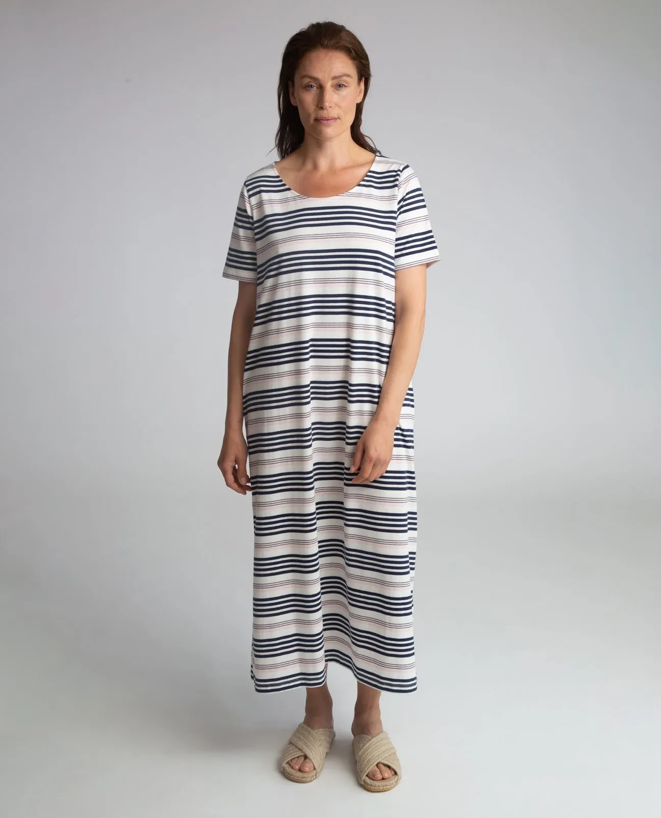 Viola-Sue Organic Cotton Dress In Off White, Navy & Amaranth