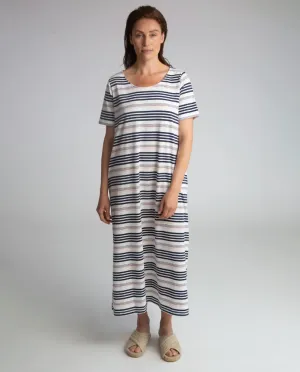 Viola-Sue Organic Cotton Dress In Off White, Navy & Amaranth
