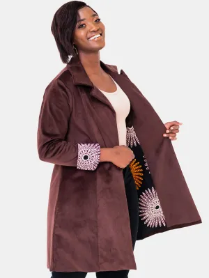 Vivo Corduroy Trench Coat - Brown Print