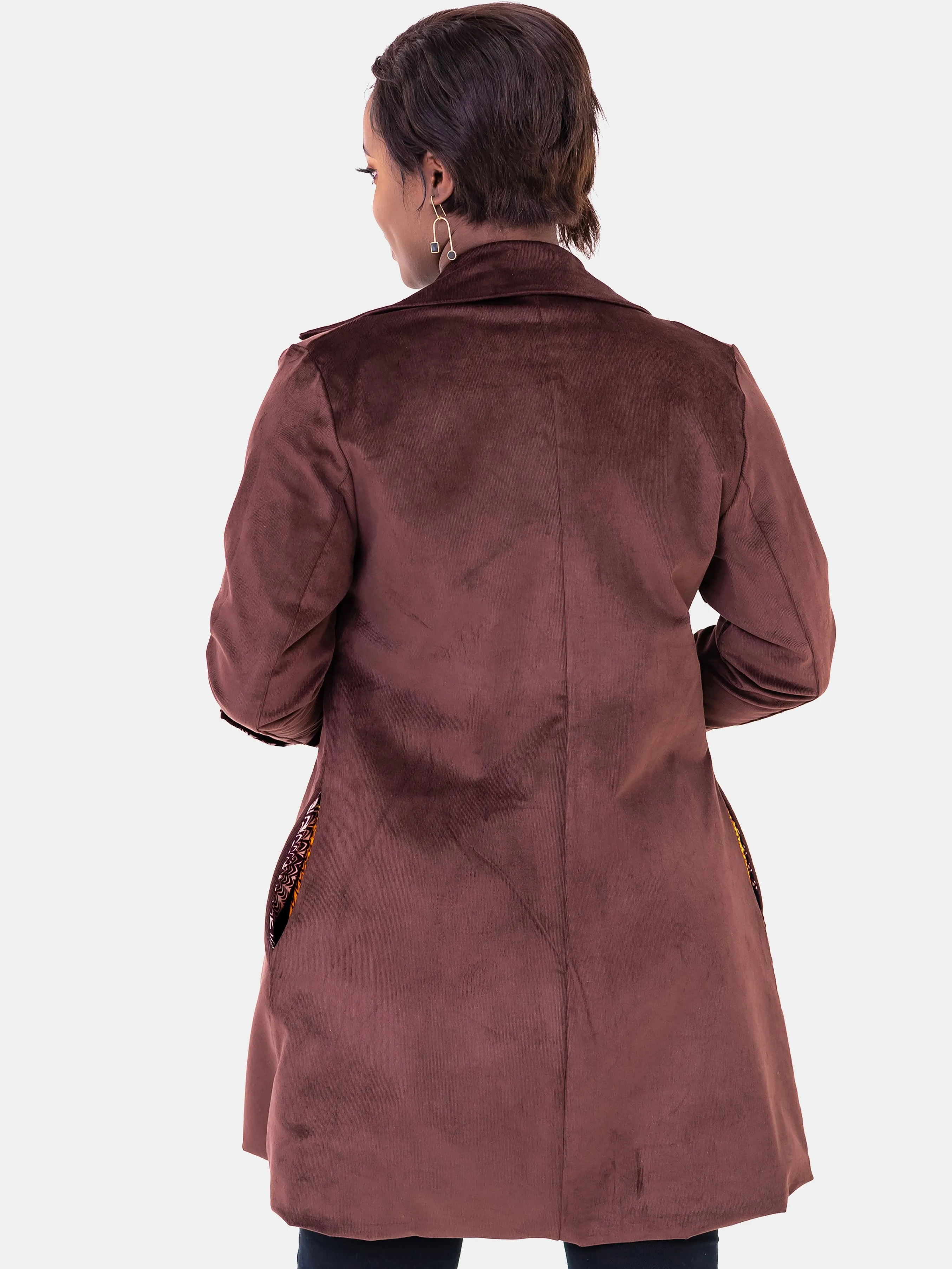 Vivo Corduroy Trench Coat - Brown Print
