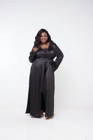 Vivo Raha Satin Trench Coat  - Black