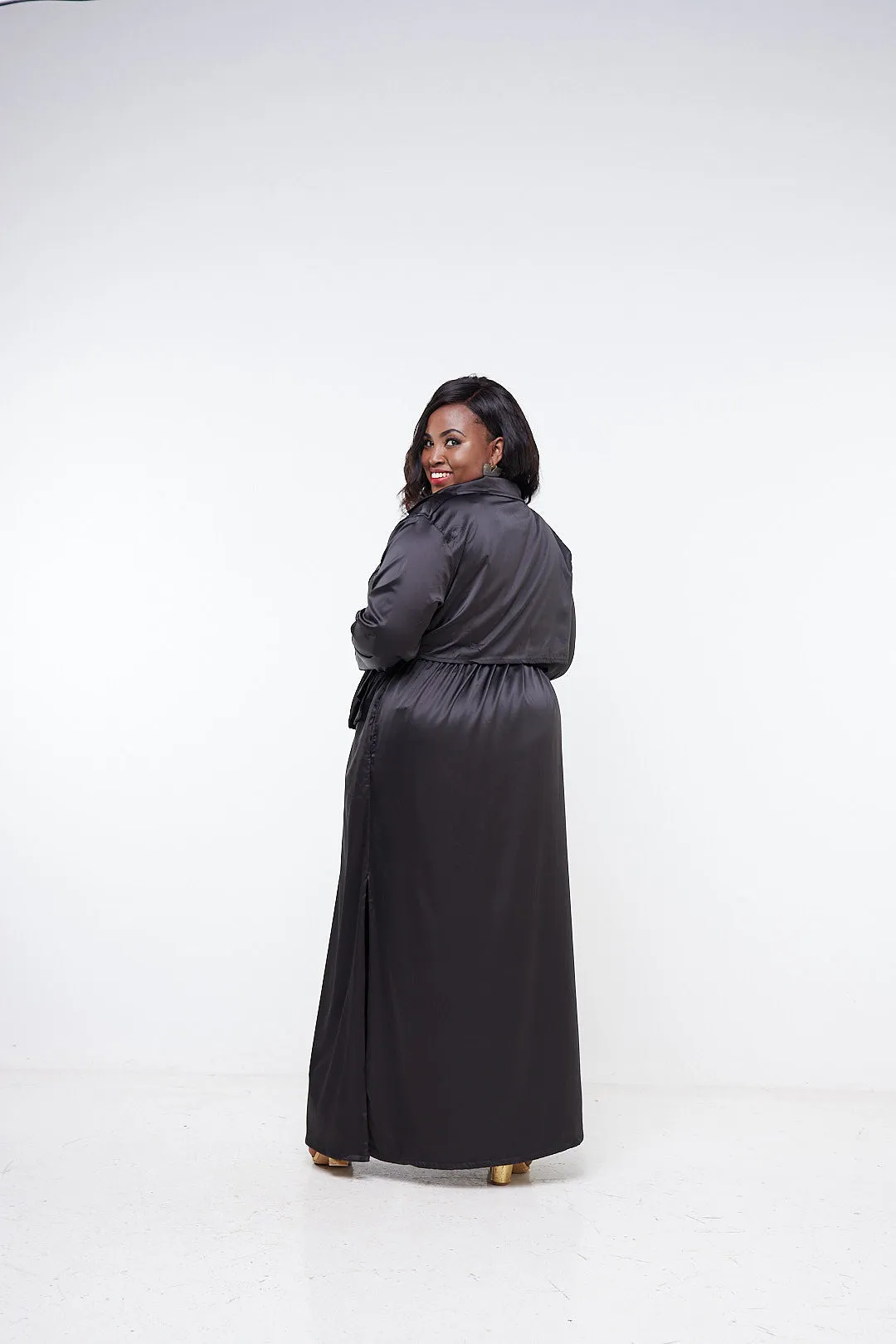 Vivo Raha Satin Trench Coat  - Black