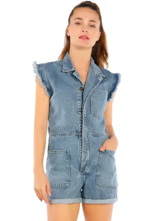Washed Denim Button Up Playsuit