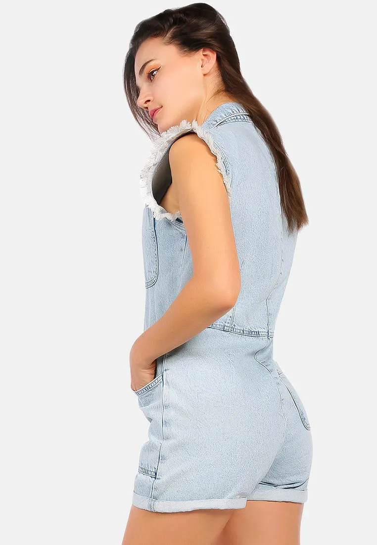 Washed Denim Button Up Playsuit