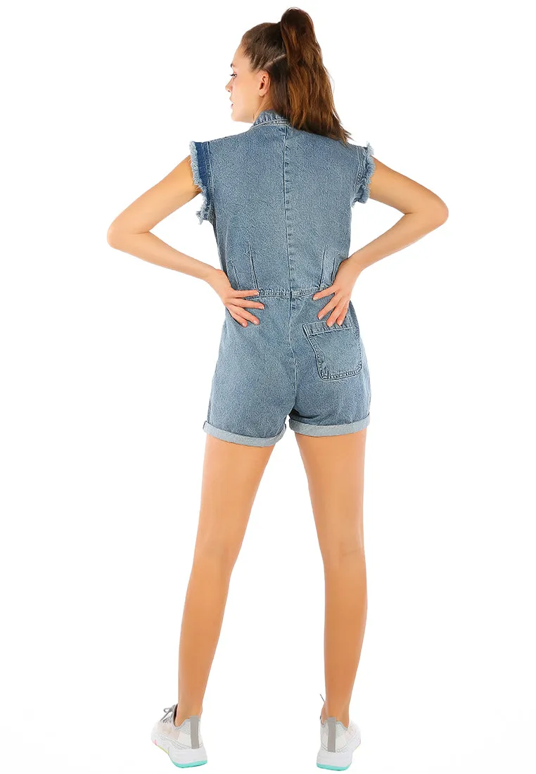 Washed Denim Button Up Playsuit
