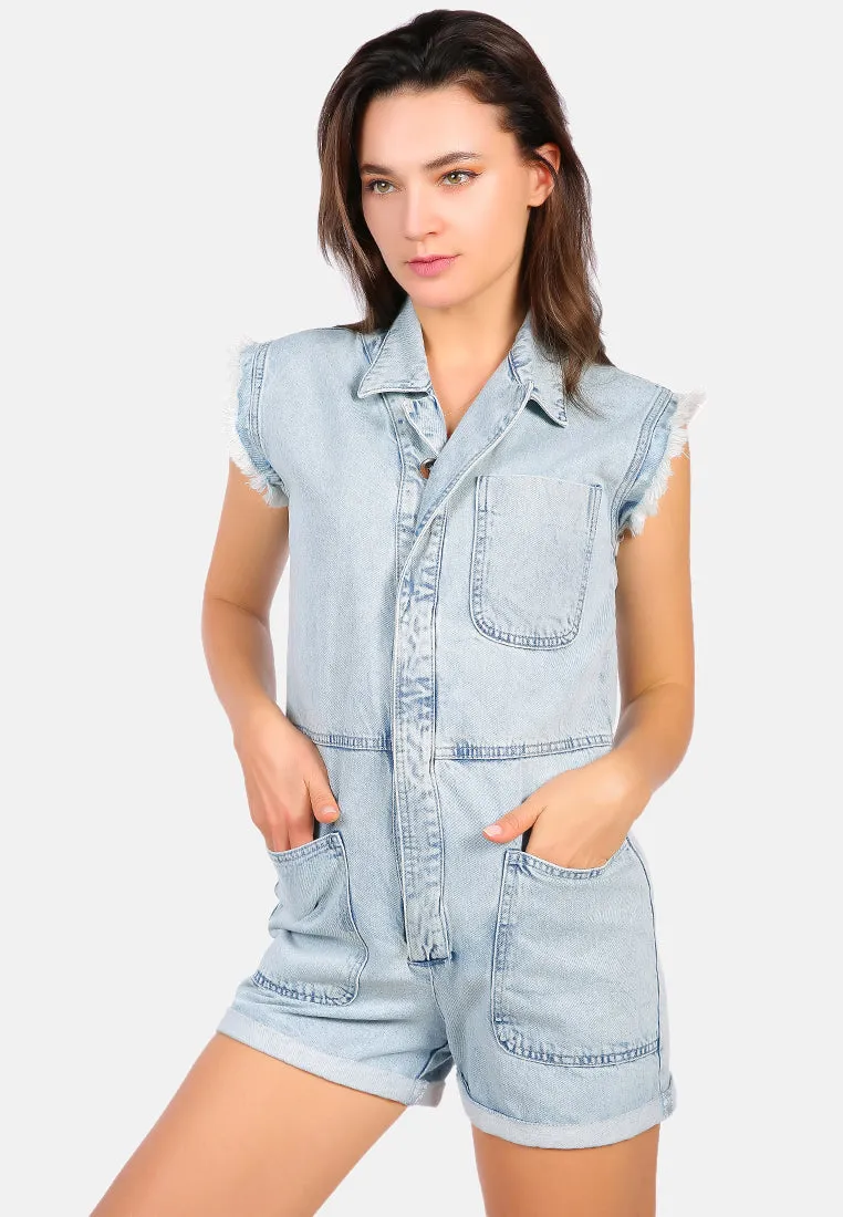 Washed Denim Button Up Playsuit