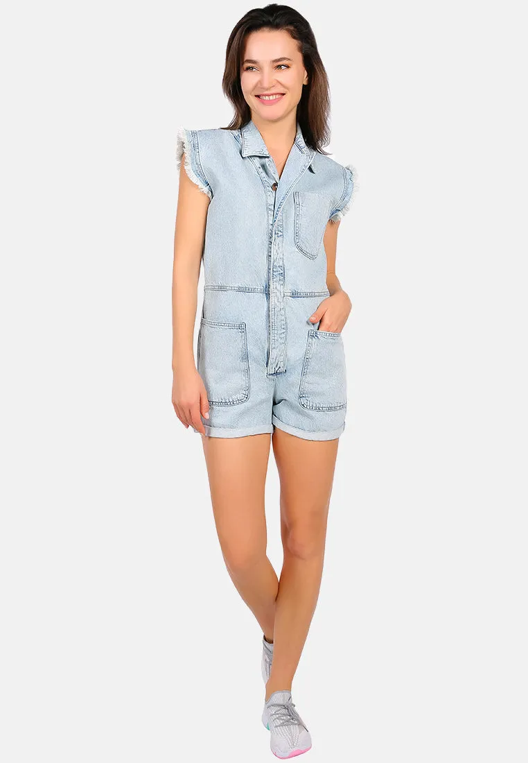 Washed Denim Button Up Playsuit