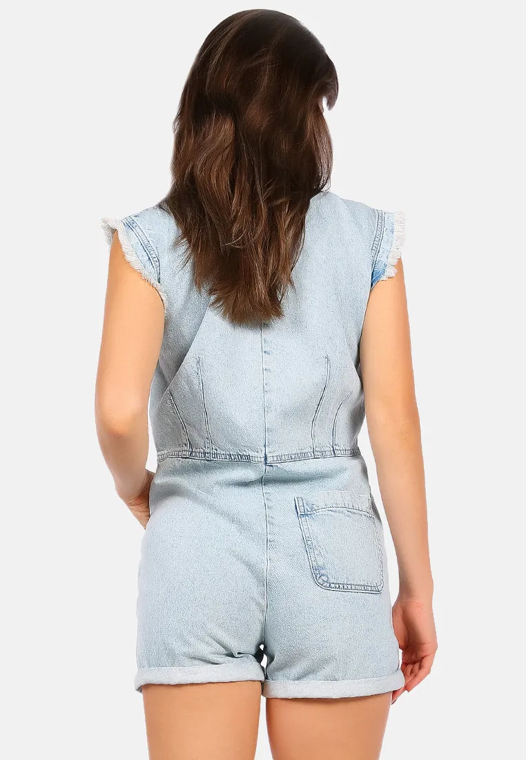 Washed Denim Button Up Playsuit