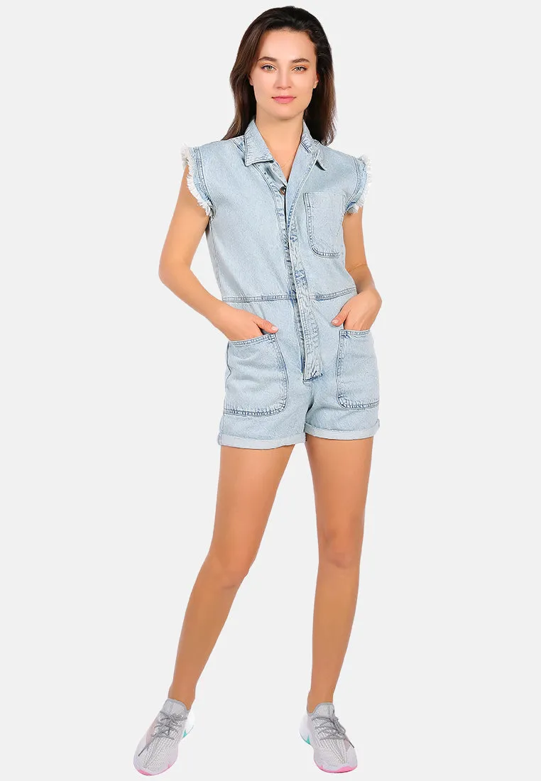 Washed Denim Button Up Playsuit