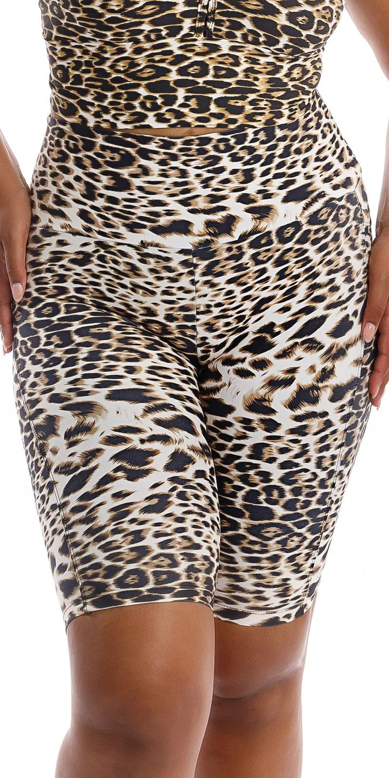 White Cheetah Biker Shorts with Pockets
