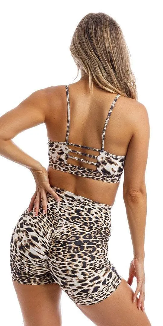 White Cheetah Scrunch Bum Midi Shorts