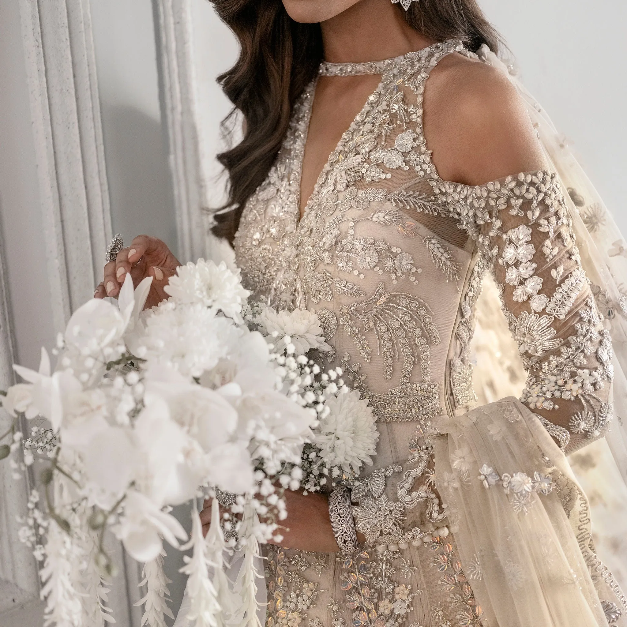 White Lehenga Maxi Dress for Pakistani Bridal Wear