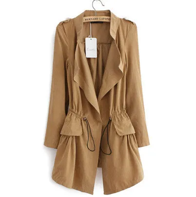 Women autumn office long trench plus size full sleeve drawstring Waist coats casual streetwear tops CT1089