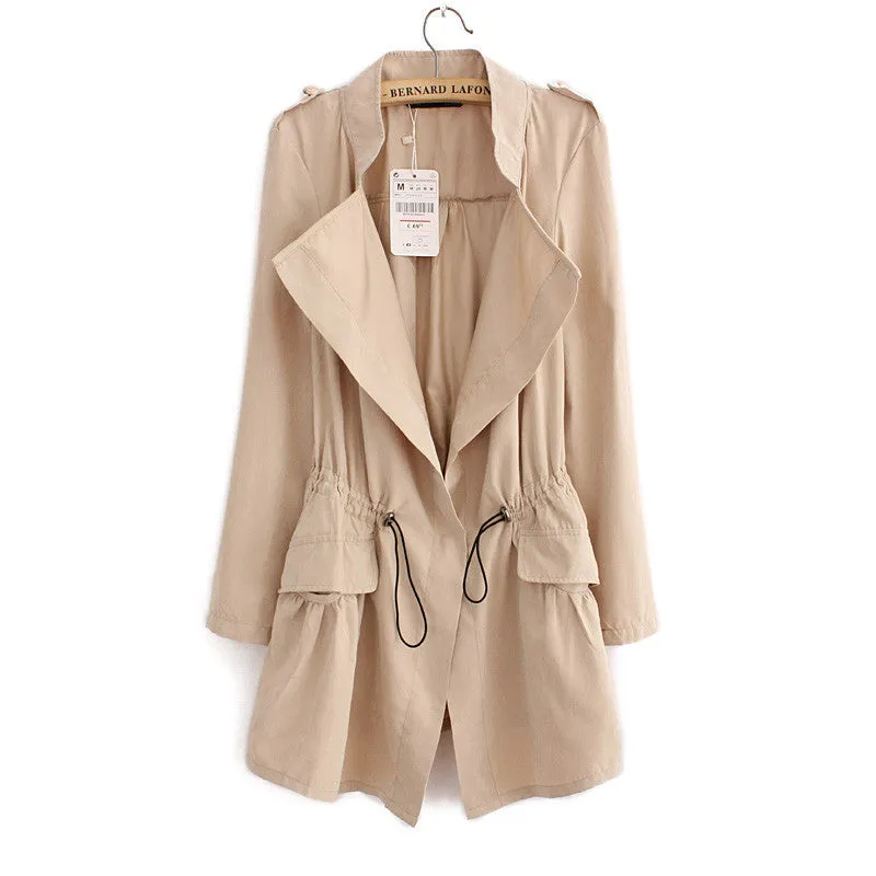 Women autumn office long trench plus size full sleeve drawstring Waist coats casual streetwear tops CT1089