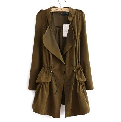 Women autumn office long trench plus size full sleeve drawstring Waist coats casual streetwear tops CT1089