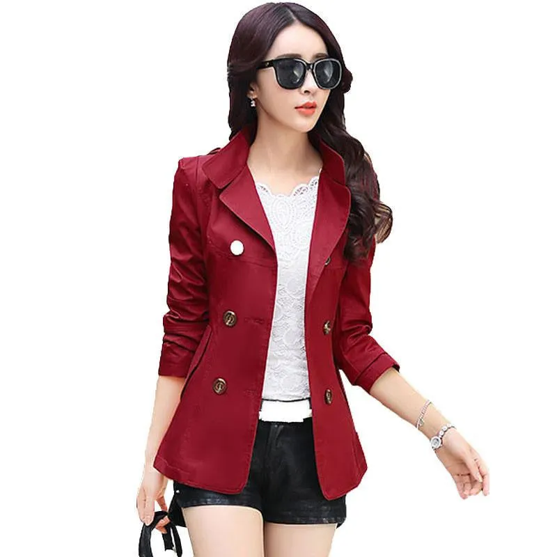 Women Fashion Slim Coats Plus Pockets Double Breasted Design Slim Lady Trench