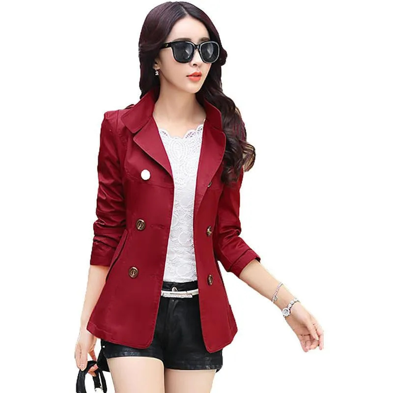 Women Fashion Slim Coats Plus Pockets Double Breasted Design Slim Lady Trench