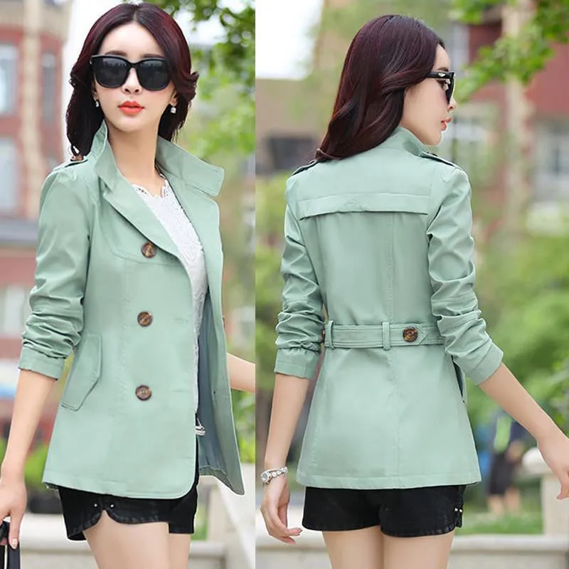 Women Fashion Slim Coats Plus Pockets Double Breasted Design Slim Lady Trench