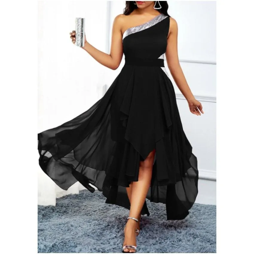 Women One Shoulder Irregular Long Dresses