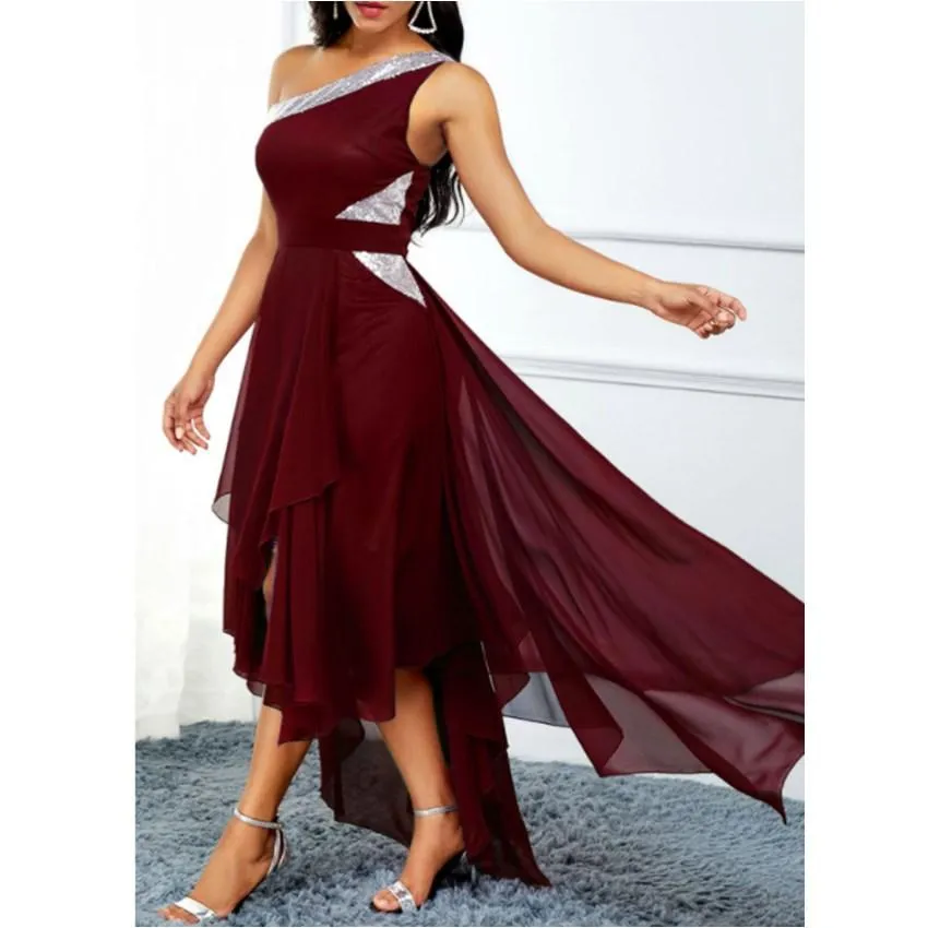 Women One Shoulder Irregular Long Dresses