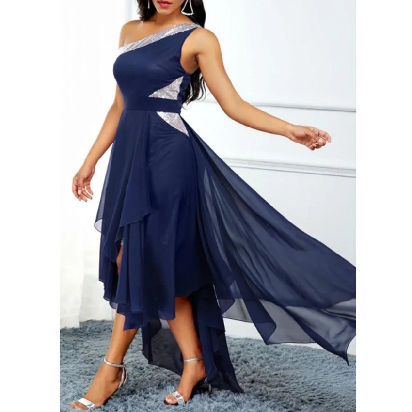 Women One Shoulder Irregular Long Dresses