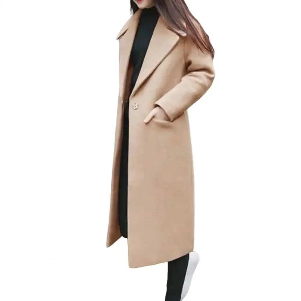 Women Woolen Coat Autumn Winter Korean Fashion V Neck Woolen Coat For Women Thermal Single Button Elegant Thin Woolen Jacket