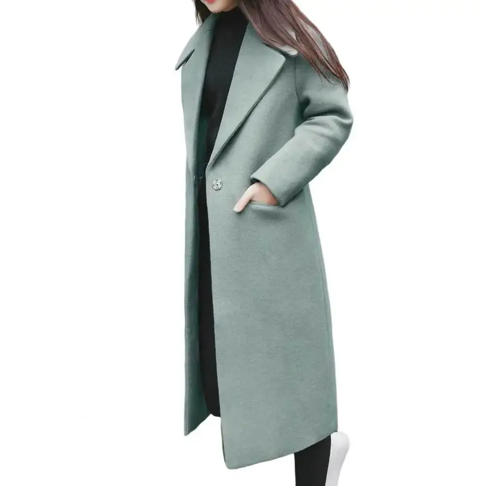 Women Woolen Coat Autumn Winter Korean Fashion V Neck Woolen Coat For Women Thermal Single Button Elegant Thin Woolen Jacket