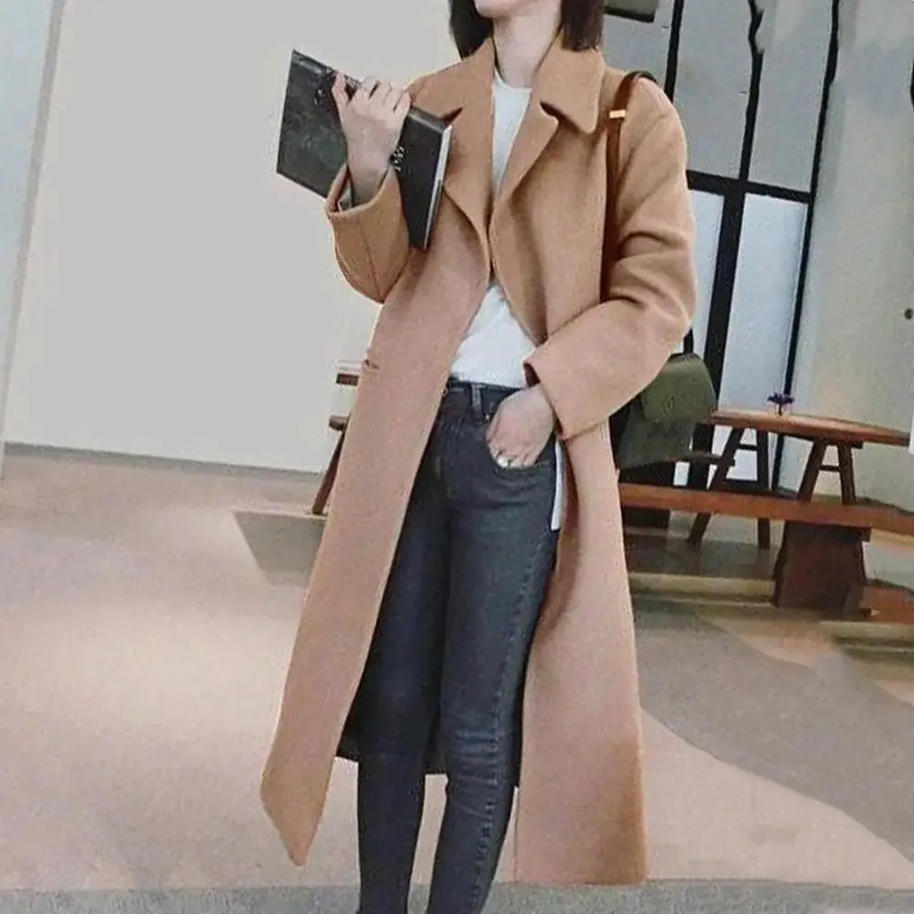 Women Woolen Coat Autumn Winter Korean Fashion V Neck Woolen Coat For Women Thermal Single Button Elegant Thin Woolen Jacket