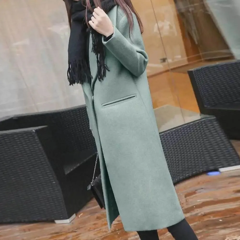 Women Woolen Coat Autumn Winter Korean Fashion V Neck Woolen Coat For Women Thermal Single Button Elegant Thin Woolen Jacket