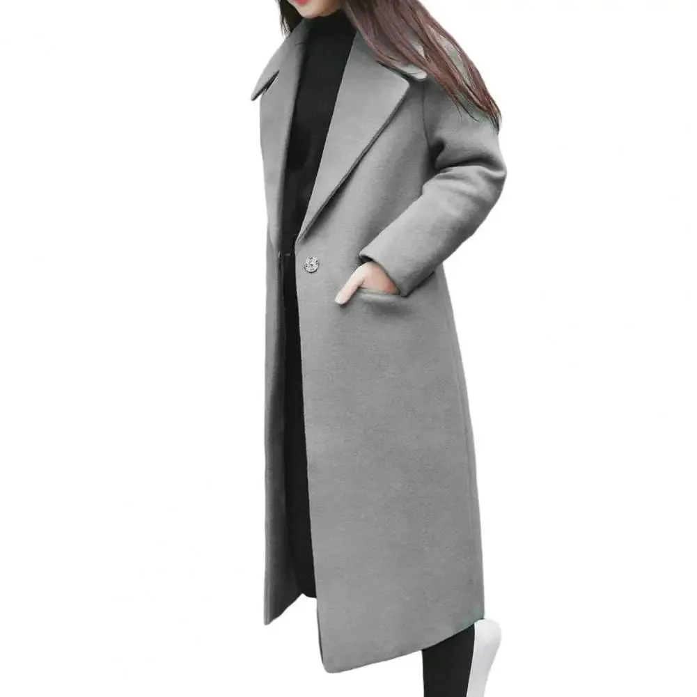 Women Woolen Coat Autumn Winter Korean Fashion V Neck Woolen Coat For Women Thermal Single Button Elegant Thin Woolen Jacket