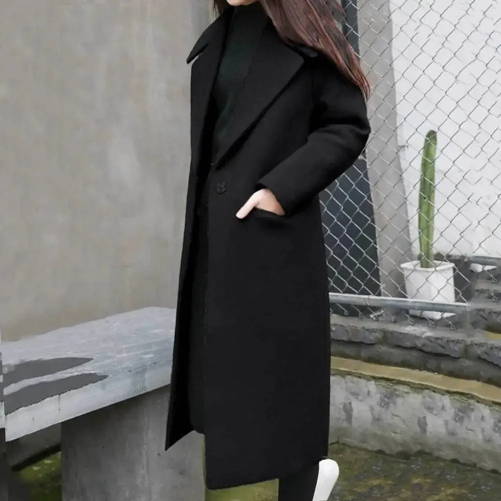 Women Woolen Coat Autumn Winter Korean Fashion V Neck Woolen Coat For Women Thermal Single Button Elegant Thin Woolen Jacket