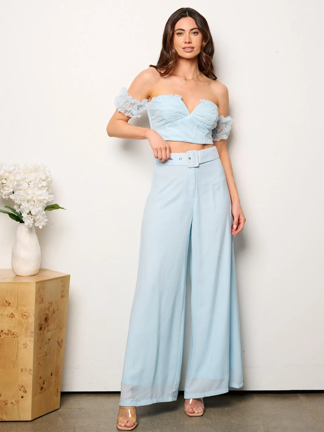 WOMEN'S CROP TOP & WIDE LEG PANTS 2PC. SET