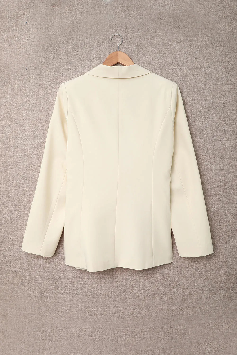 Women's Elegant Beige Lapel Collar Button Pocket Blazer