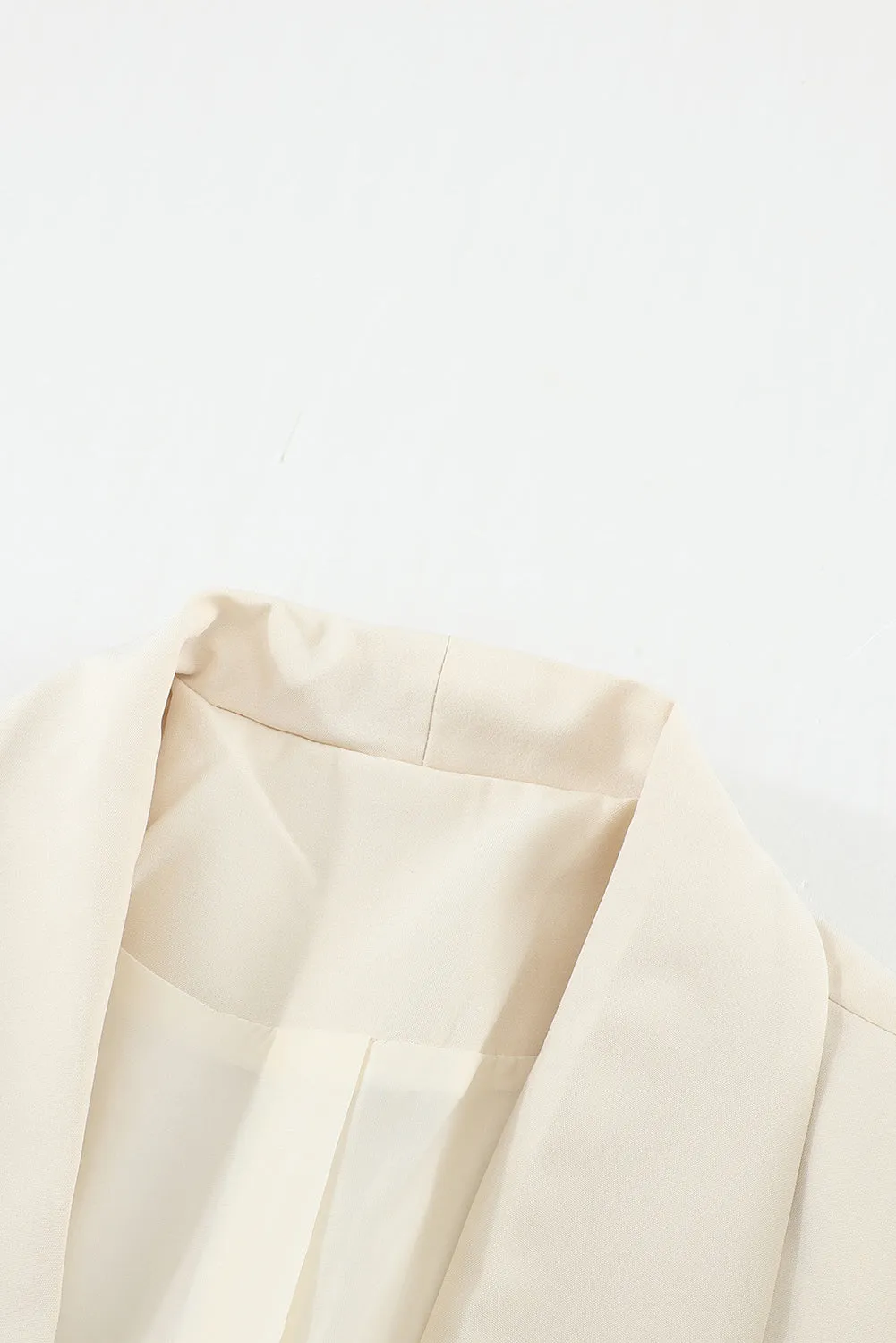 Women's Elegant Beige Lapel Collar Button Pocket Blazer