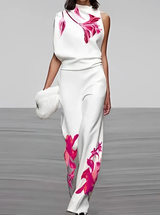 Women’s Floral Jumpsuit – Sleeveless – Wide-Leg Fit – Elegant Silhouette – Statement Summer Piece
