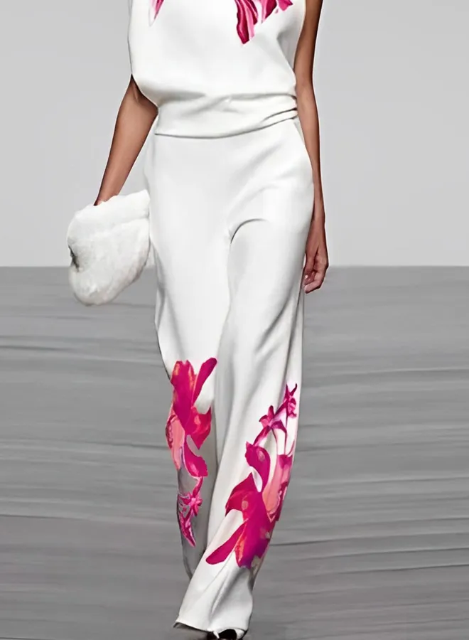 Women’s Floral Jumpsuit – Sleeveless – Wide-Leg Fit – Elegant Silhouette – Statement Summer Piece