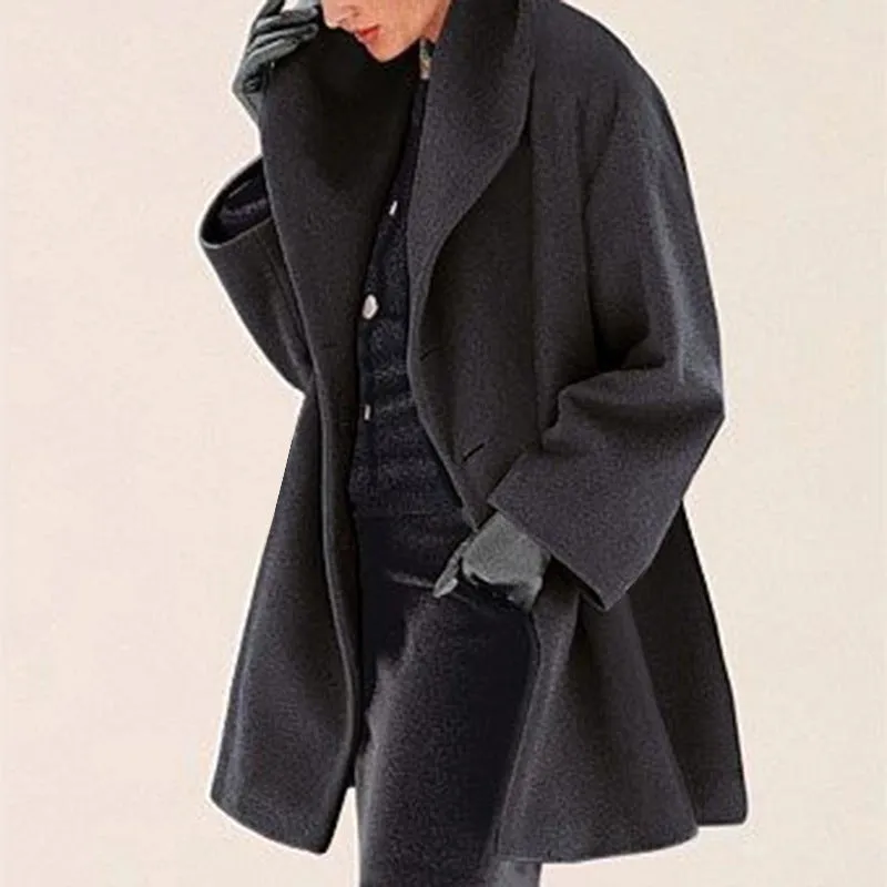 Womens Round Neck Loose Woolen Coat Solid Casual Coat For Autumn and winter