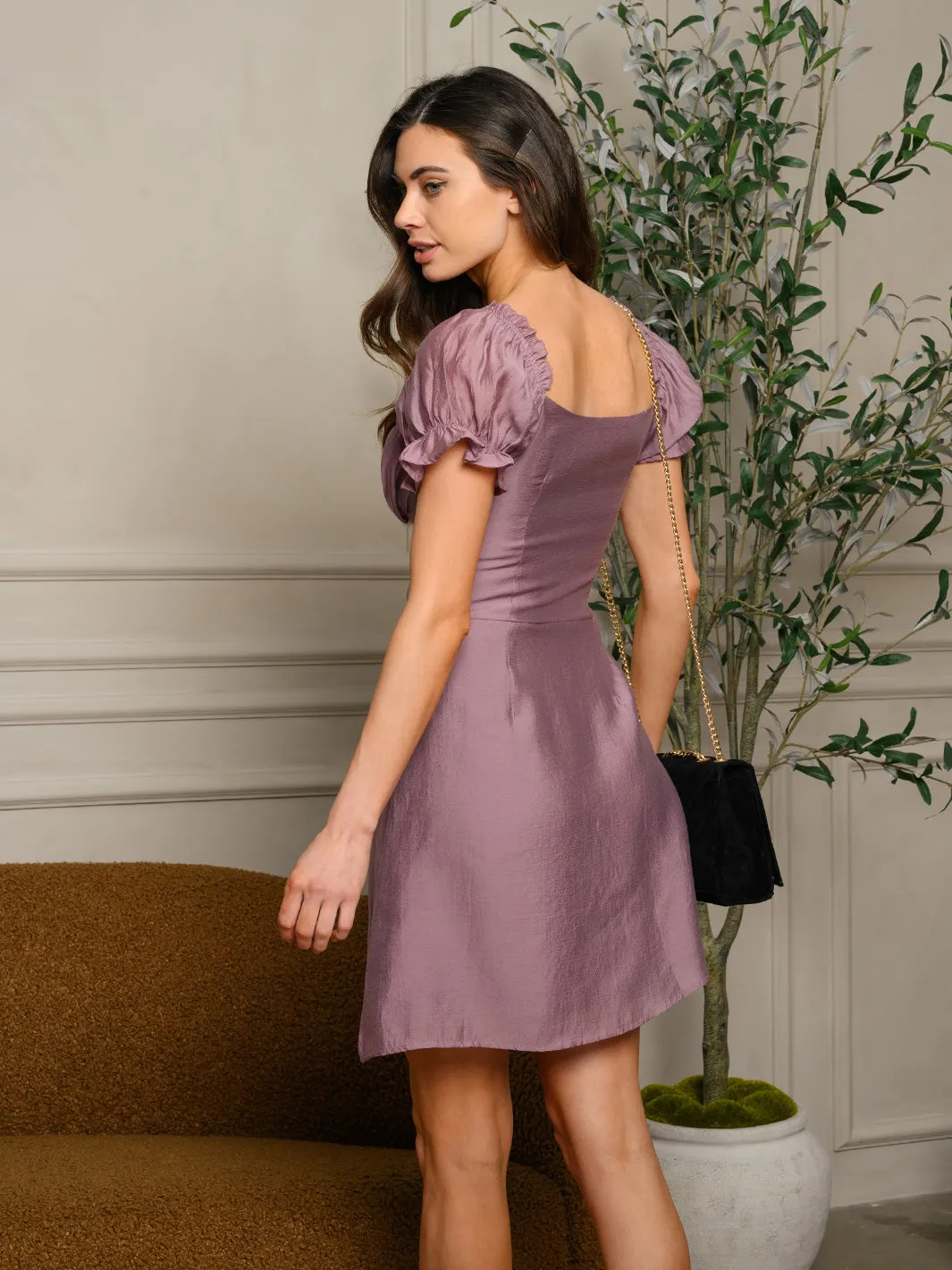 WOMEN'S SHORT RUFFLE SLEEVE BUTTON UP MINI DRESS