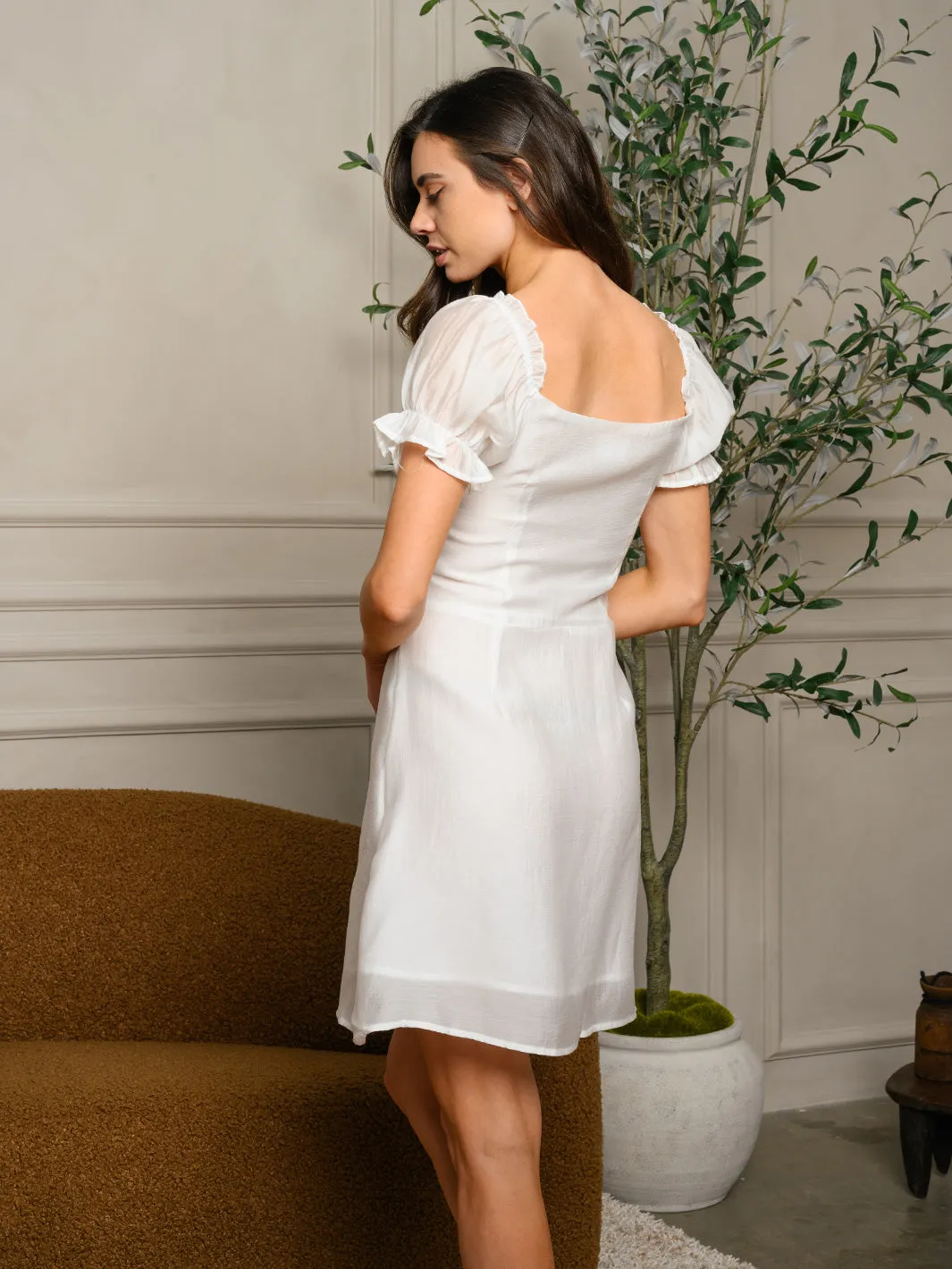 WOMEN'S SHORT RUFFLE SLEEVE BUTTON UP MINI DRESS