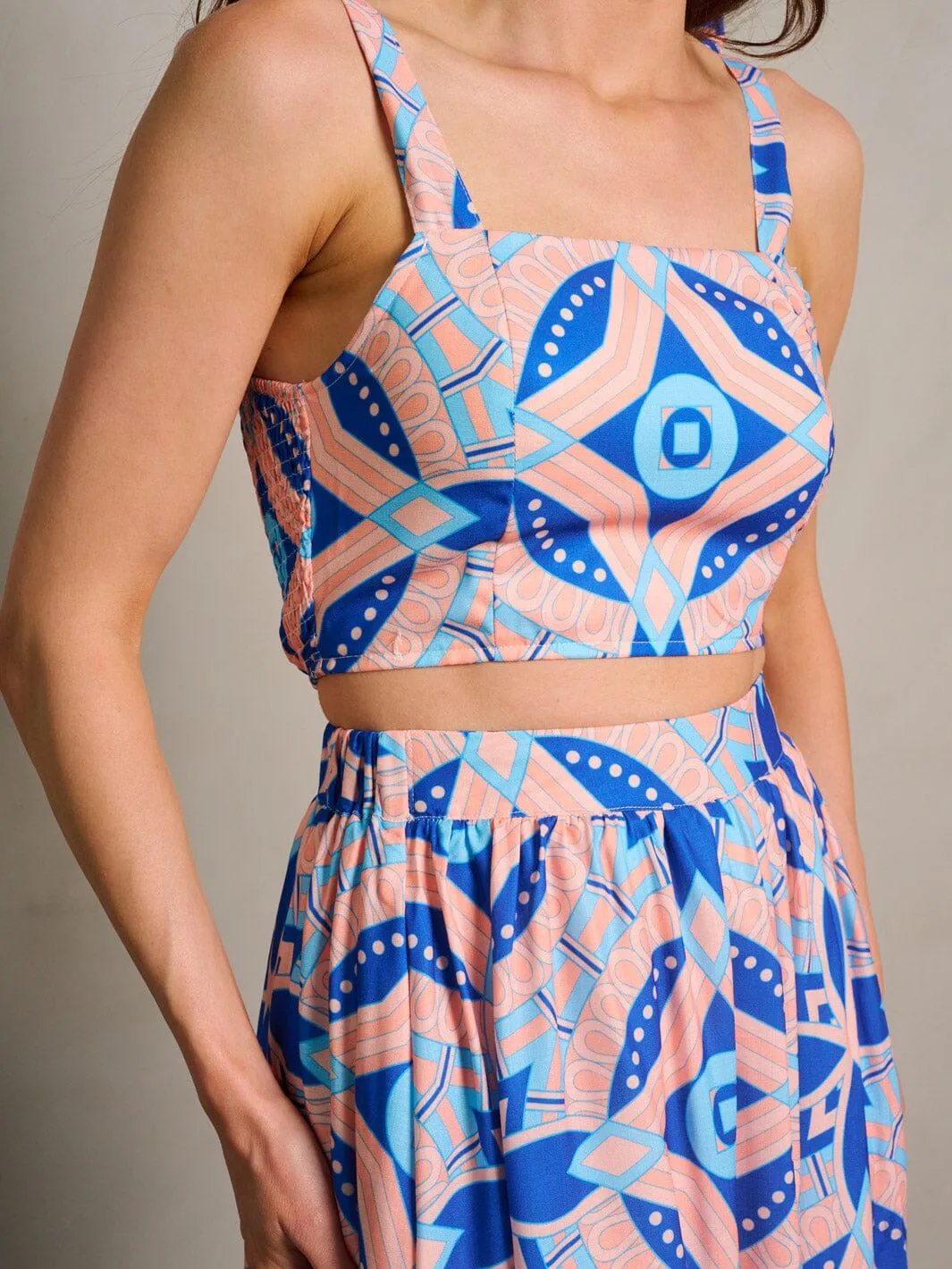 WOMEN'S SLEEVELES TOP & BUTTON CLOSURE MAXI SKIRT PRINTED 2PC. SET
