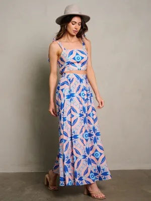 WOMEN'S SLEEVELES TOP & BUTTON CLOSURE MAXI SKIRT PRINTED 2PC. SET
